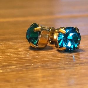 Teal & Gold Tone Stud Swarovski Crystal Earrings